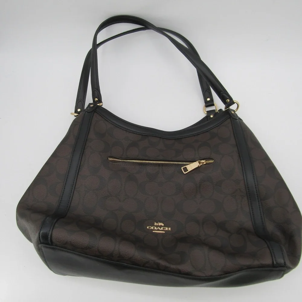 Coach Kristy Shoulder Bag Brown Black Signature Canvas Leather B2291-C6232 Hobo